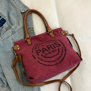 Paris Print Burgundy Tote Bag